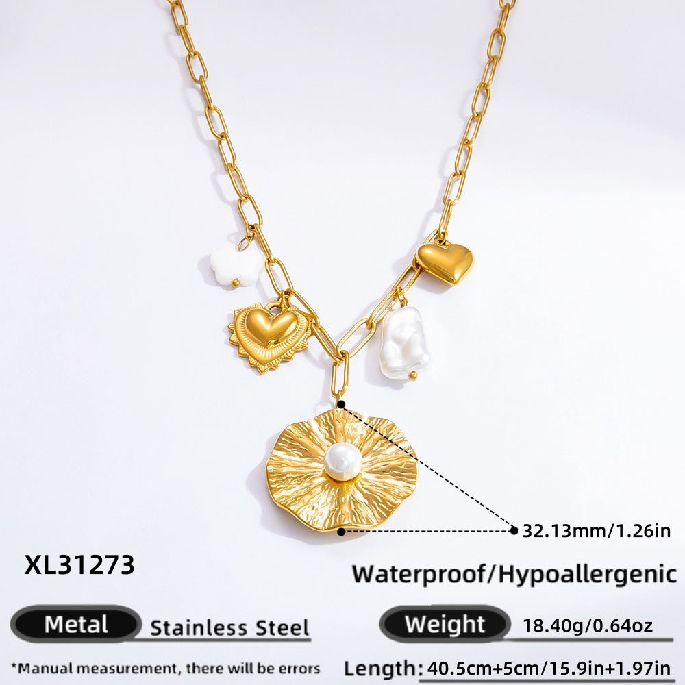 Women’s Handmade Stainless Steel 18K Dold Pearl Necklace - XL31273 / electronic accessories