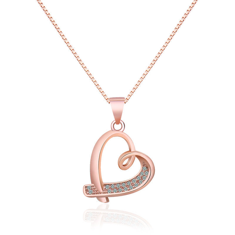 Women’s Heart Necklace Hollow Clavicle Chain - Rose Gold - electronic accessories