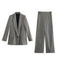 Women’s Herringbone Diagonal Suit Jacket Casual Long Pants - ash 1 / L