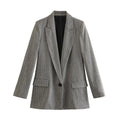 Women’s Herringbone Diagonal Suit Jacket Casual Long Pants - GRAY / L