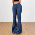 Women’s High Waist Denim Printing Bell-bottom Pants - Sapphire Blue / L - Other