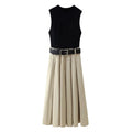 Women’s High Waist Pleated Dress with Belt - dress / XS