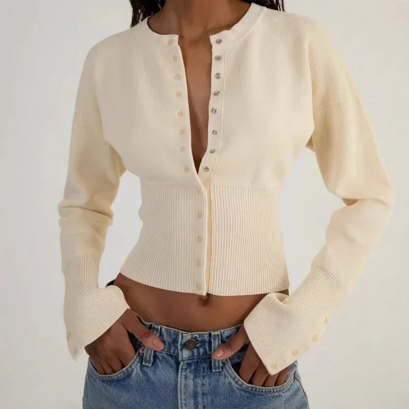 Women’s High Waist Round Neck Single Breasted Cardigan