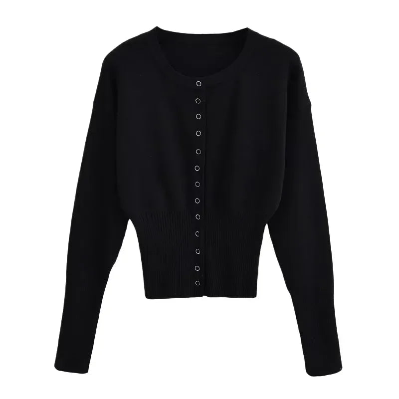 Women’s High Waist Round Neck Single Breasted Cardigan