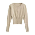 Women’s High Waist Round Neck Single Breasted Cardigan - Apricot / M