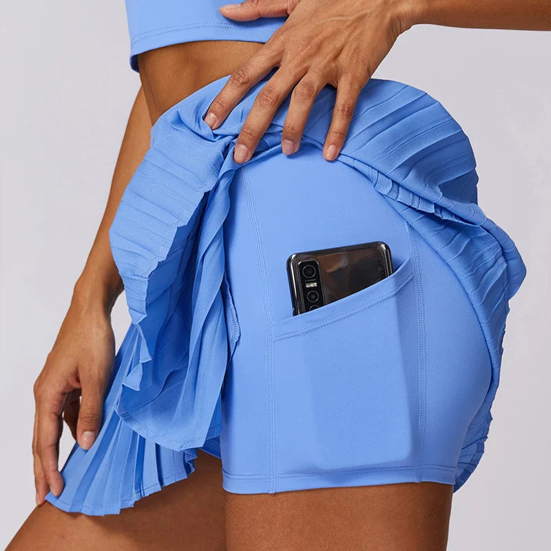 Women’s High Waisted Pleated Tennis Skirts - Blue / XL