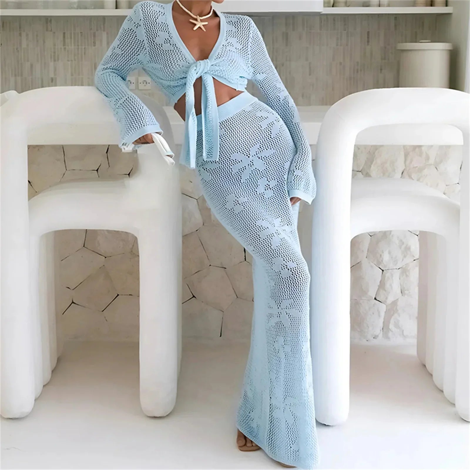 Women’s Holiday Beach Knit Floral Skirt Set