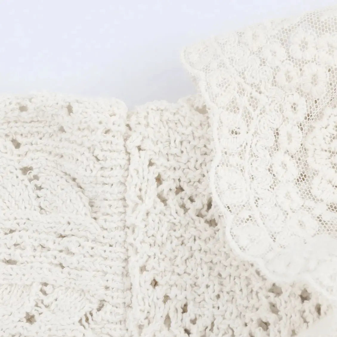 Women’s Hollow Out Knit Blouse Ruffled Round Neck Short Sleeves