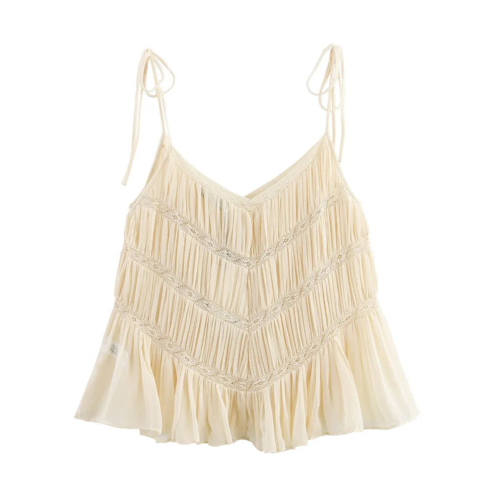 Women’s Hollow Strap Top Lace-up - Beige top / M