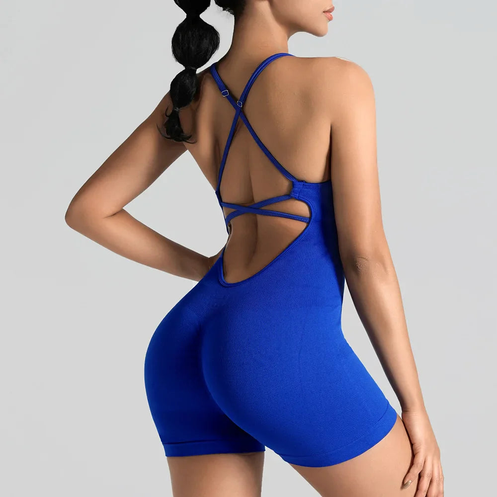 Women’s Jumpsuit Hollow Out Suspender Bodysuit - ROYAL BLUE / M