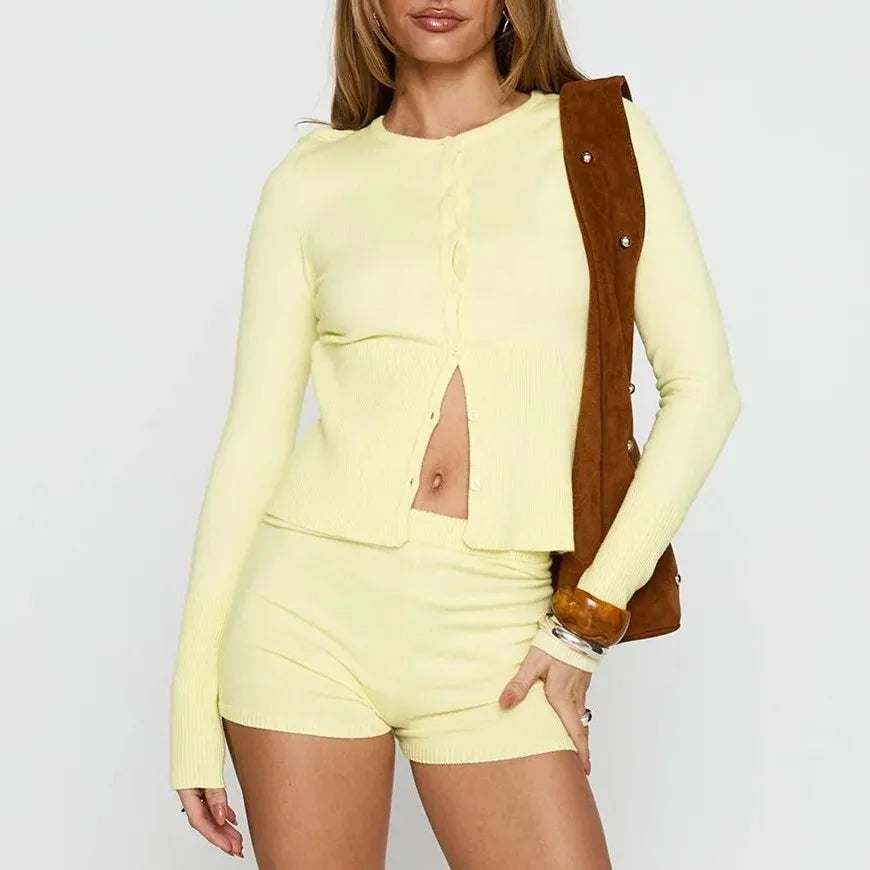 Women’s Knit Cardigan Set - Yellow / S