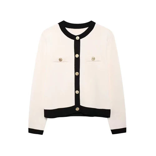 Women’s Knitted Cardigan Sweater with Golden Buttons O-Neck, - L / as picture - Other