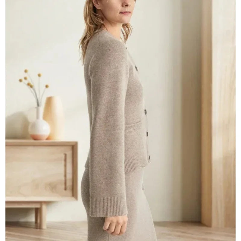 Women’s Knitted Cardigan SweaterJacket - L / Taupe/Taupe