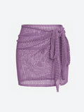 Women’s Knitted Short Skirt with Hollow Straps and Slit Beach Cover Up - PURPLE / M
