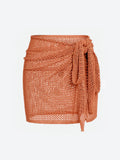 Women’s Knitted Short Skirt with Hollow Straps and Slit Beach Cover Up - CORAL RED / M