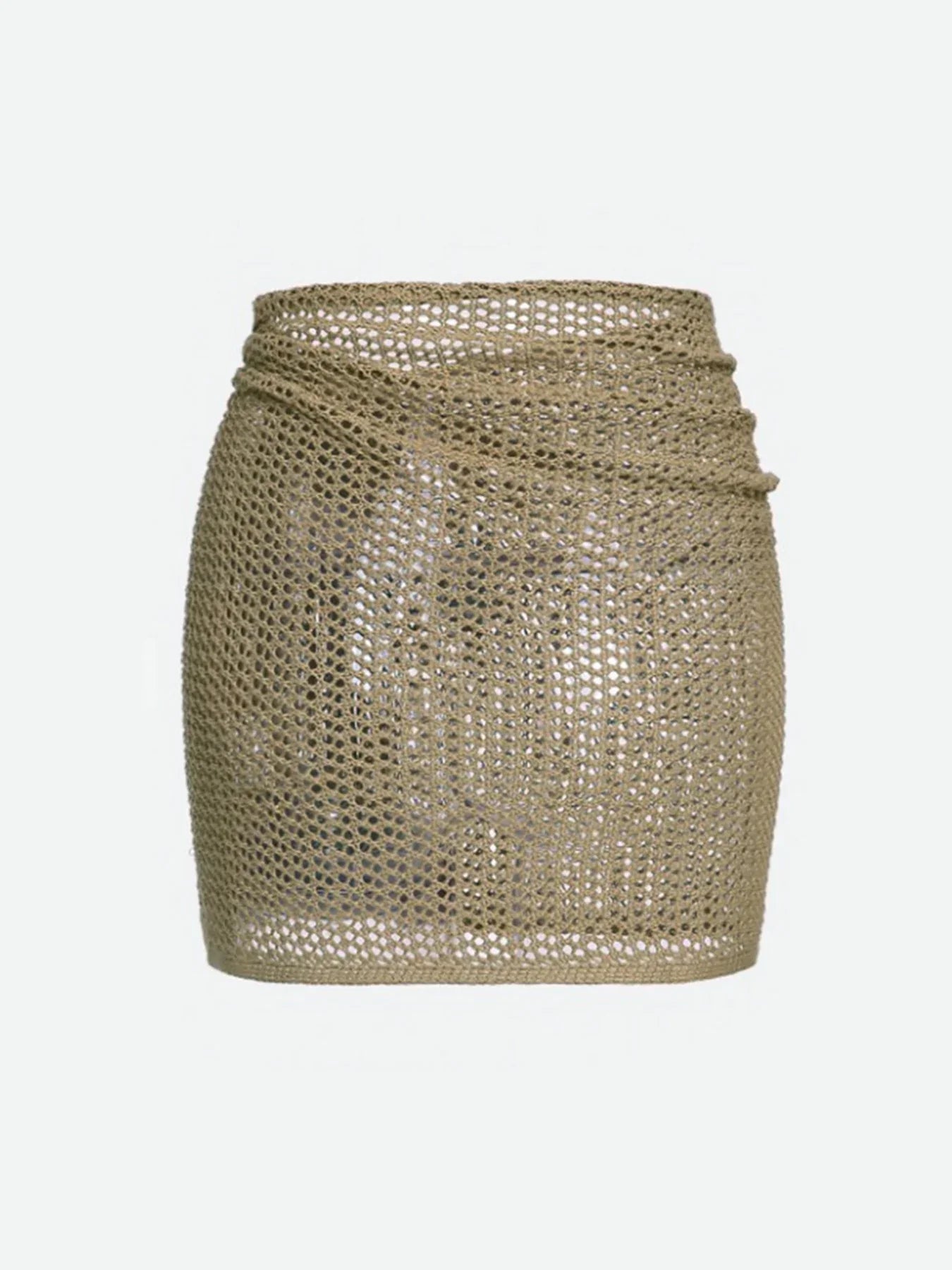 Women’s Knitted Short Skirt with Hollow Straps and Slit Beach Cover Up