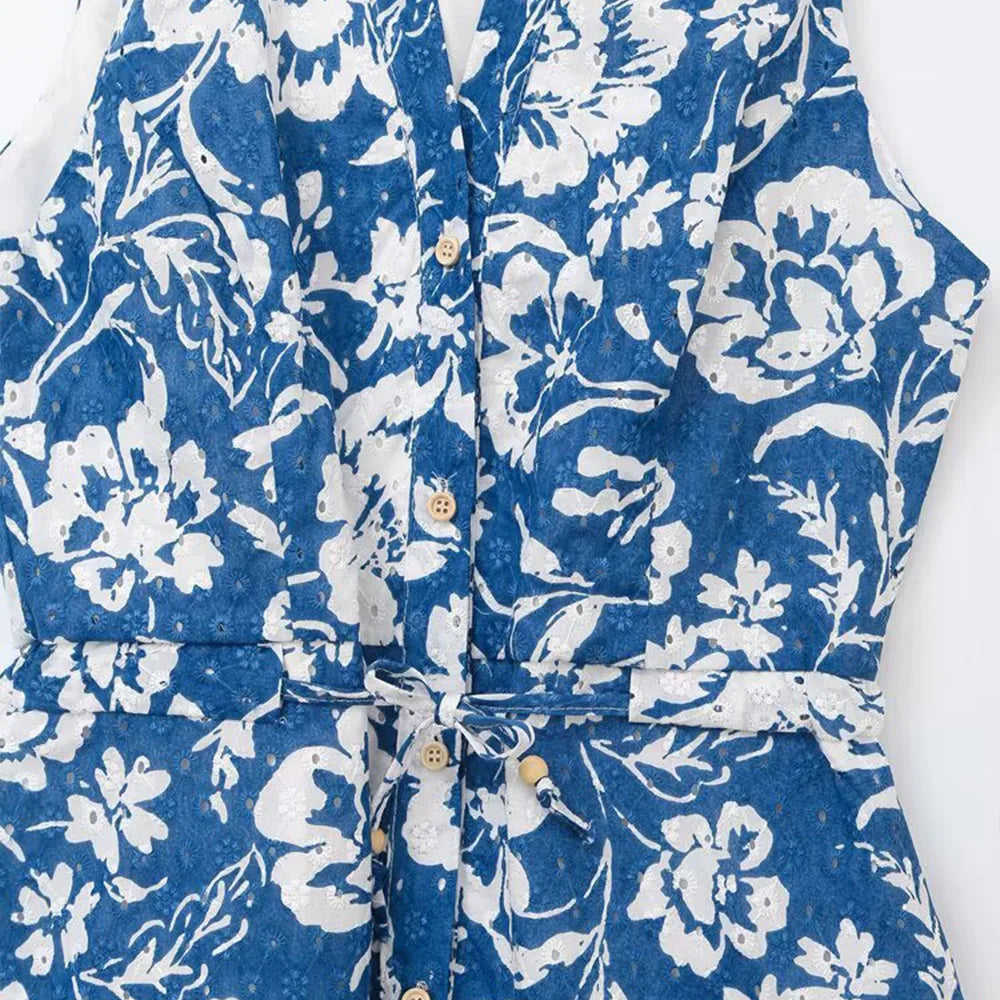 Women’s Lace-up Floral Print Mini Dress