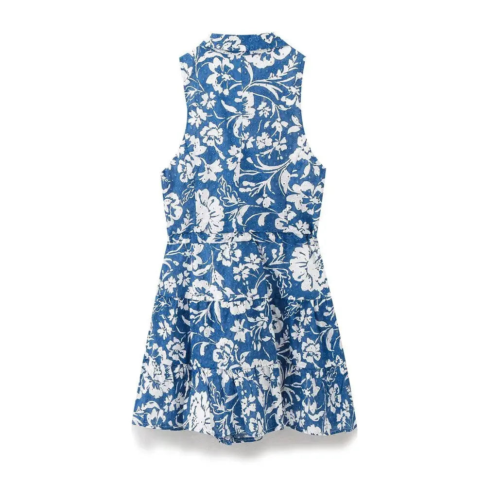 Women’s Lace-up Floral Print Mini Dress