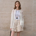Women’s Lapel Long-Sleeved White Casual Loose Blouse