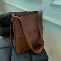 Women’s Leather Shoulder Bucket Bag - Light coffee color