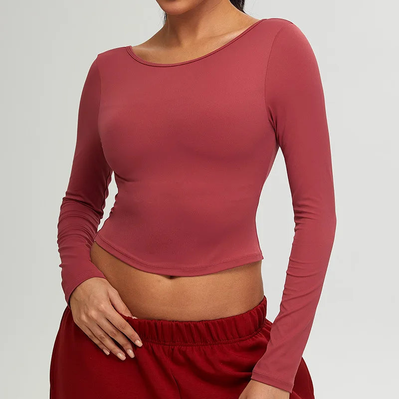Women’s Long Sleeve Top Yoga Shirts Running T-Shirt - cherry red / M / CHINA