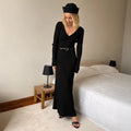Women’s Long Sleeve V-neck Slim Bodycon Knitted Maxi Dress