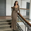 Women’s Long Sleeve V-neck Slim Bodycon Knitted Maxi Dress
