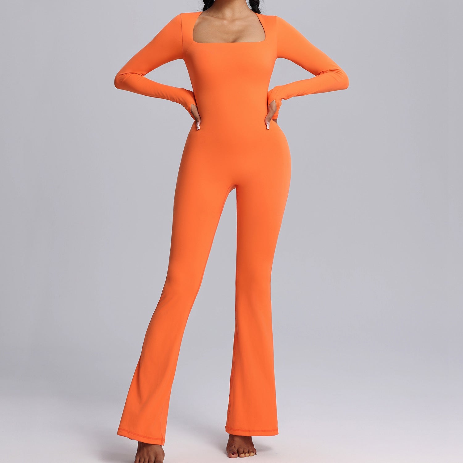 Women’s Long Sleeve Yoga Jumpsuit High Elastic Breathability - Vibrant orange / L - Other