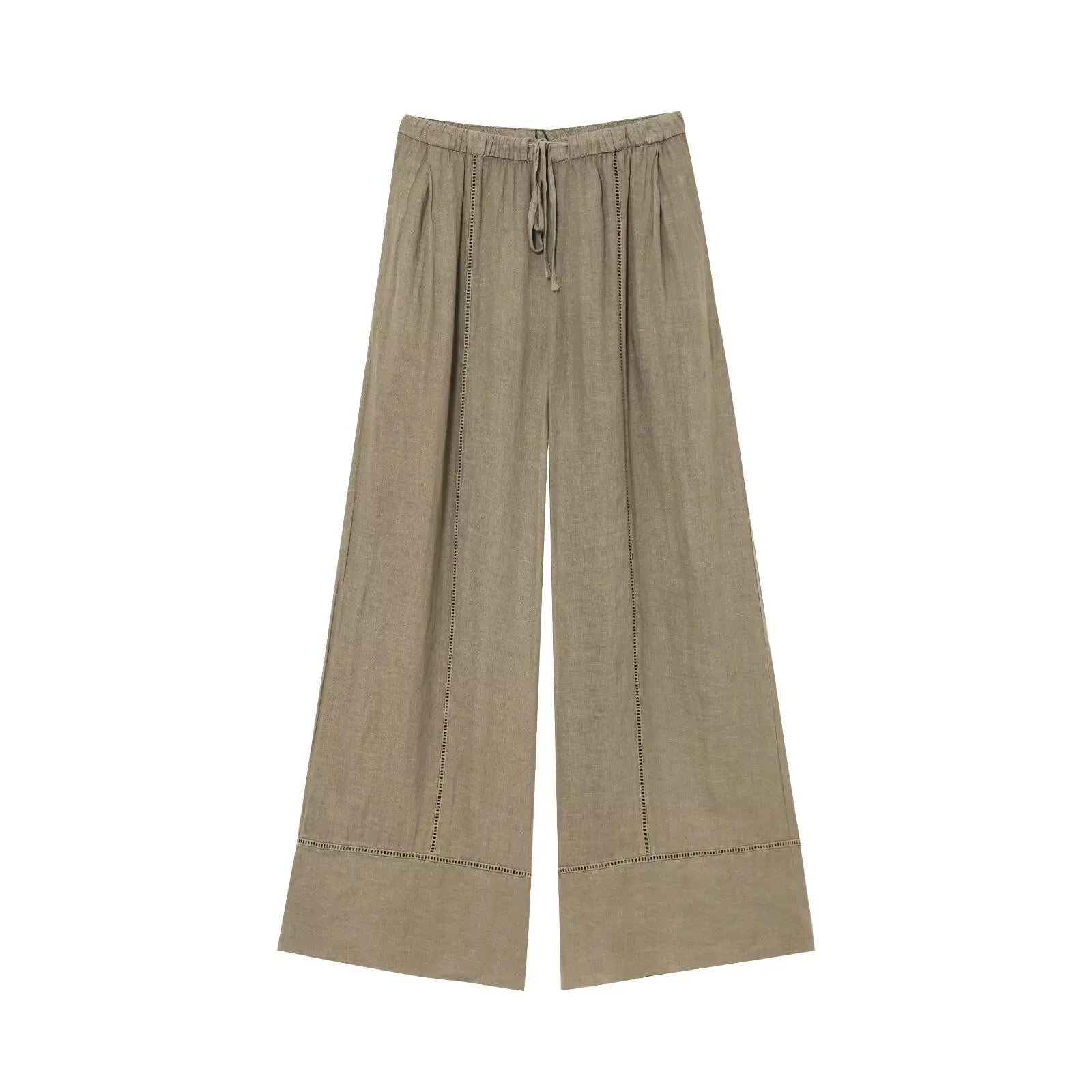 Women’s Long Sleeved V-neck Shirt Mid Waist Wide Leg Pants - army green 1 / S