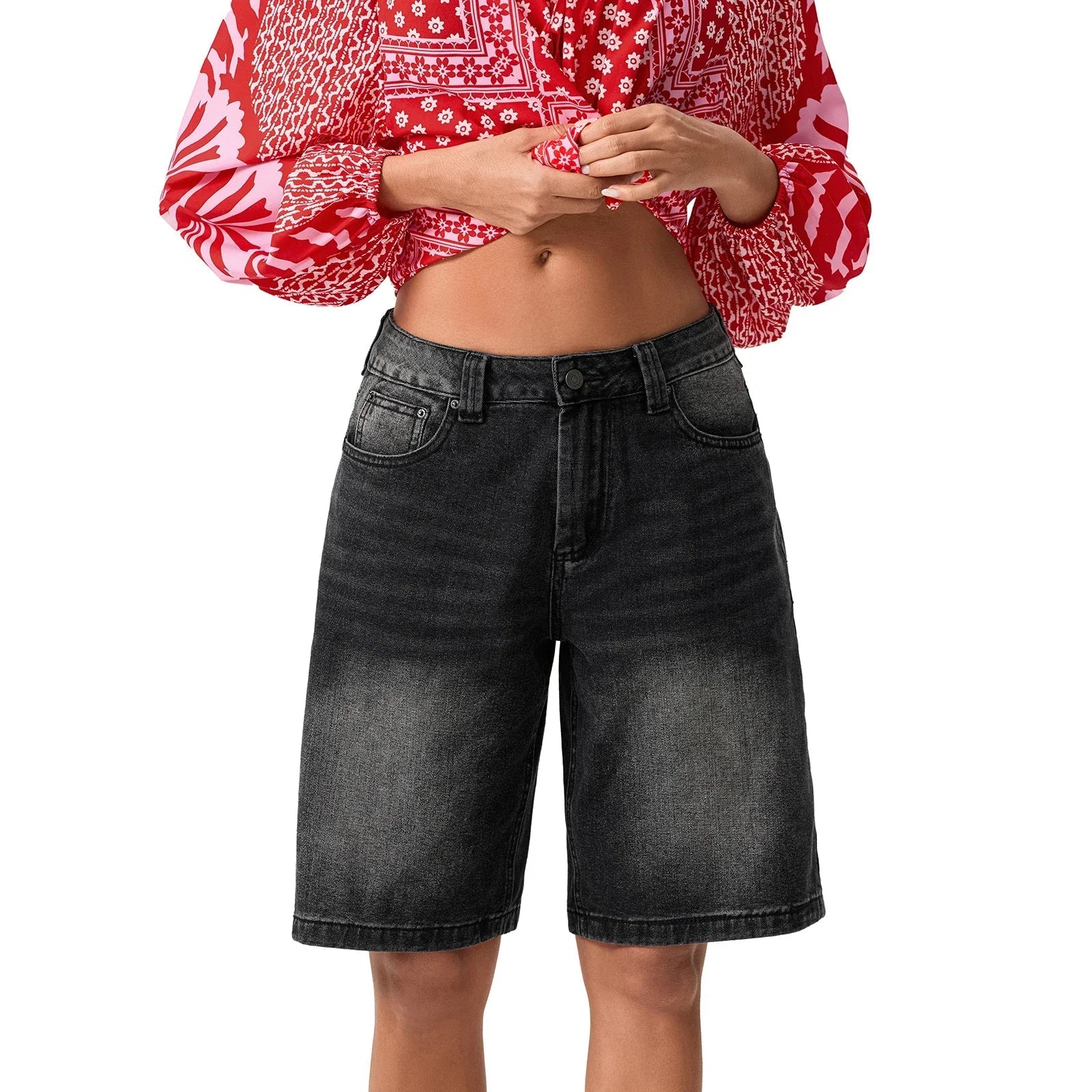 Women’s Loose Denim Shorts - Dark Grey / M