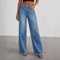 Women’s Loose Wide Leg Side Seam Stitching Frayed Hem Jeans