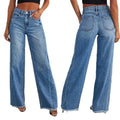 Women’s Loose Wide Leg Side Seam Stitching Frayed Hem Jeans