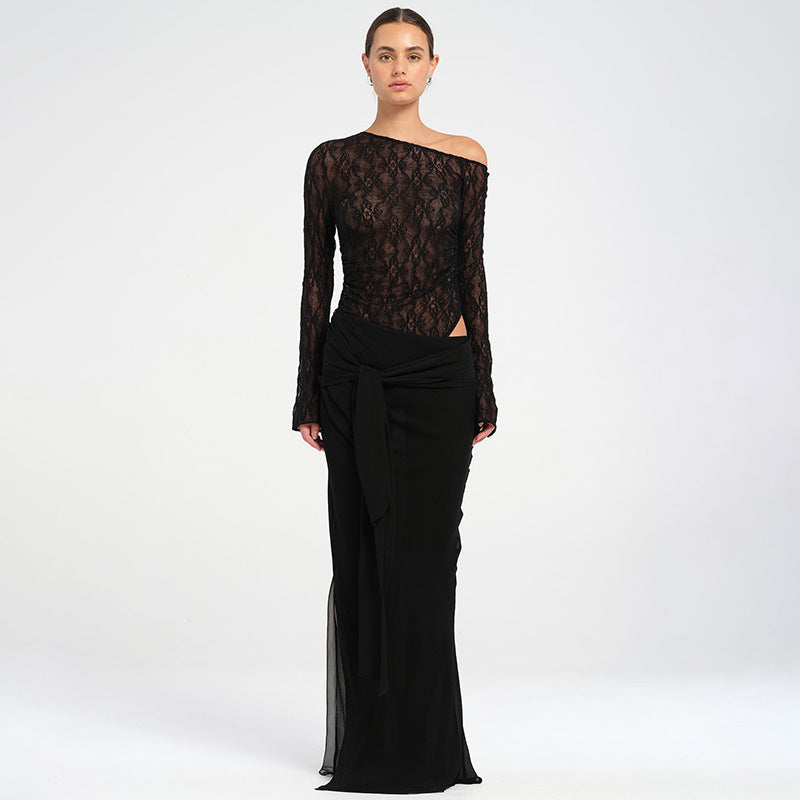 Women’s Mesh One-piece Dress Solid Color - Black / L - Other