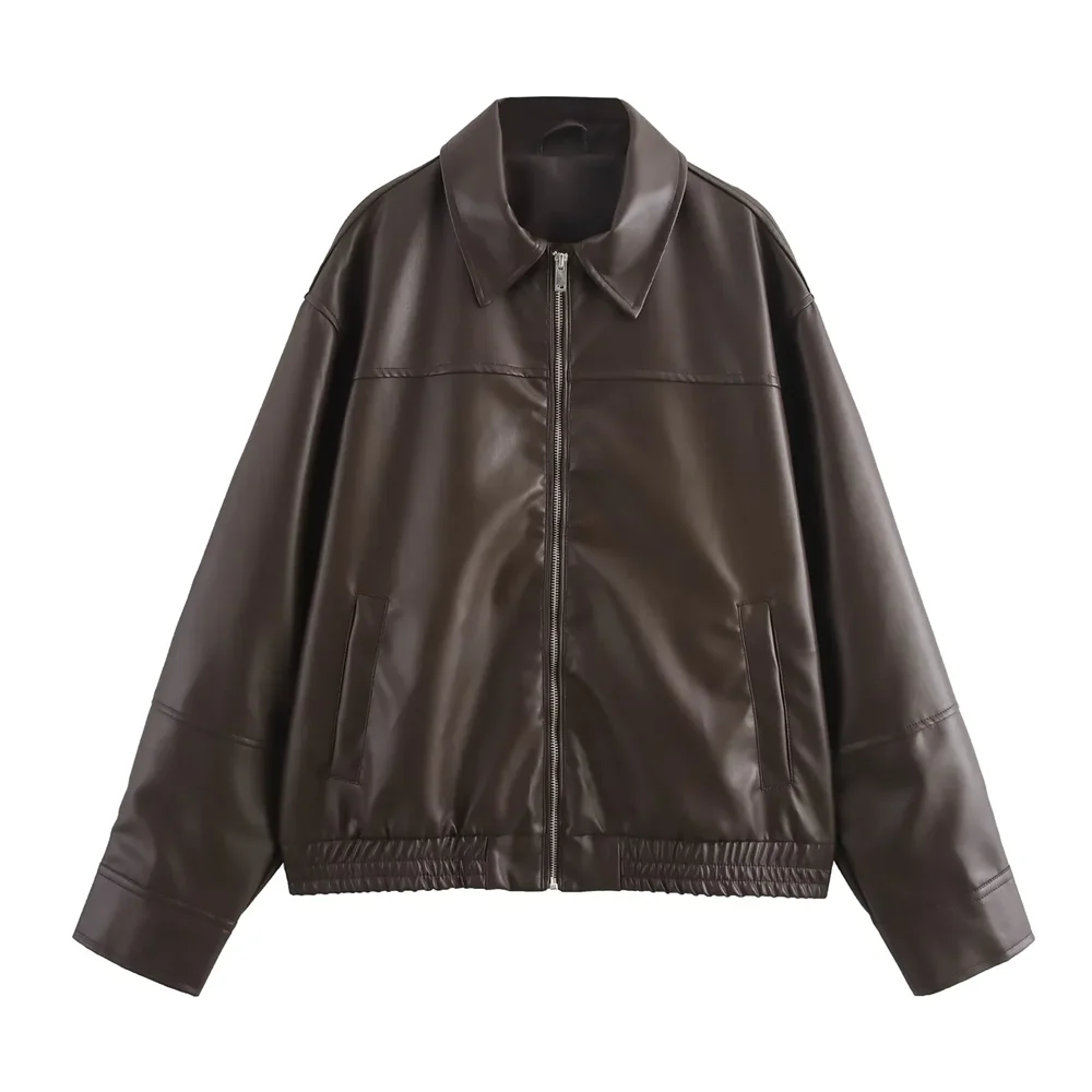 Women’s Mid to Long Length Imitation Leather Pilot Jacket Coat
