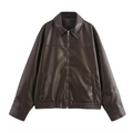 Women’s Mid to Long Length Imitation Leather Pilot Jacket Coat
