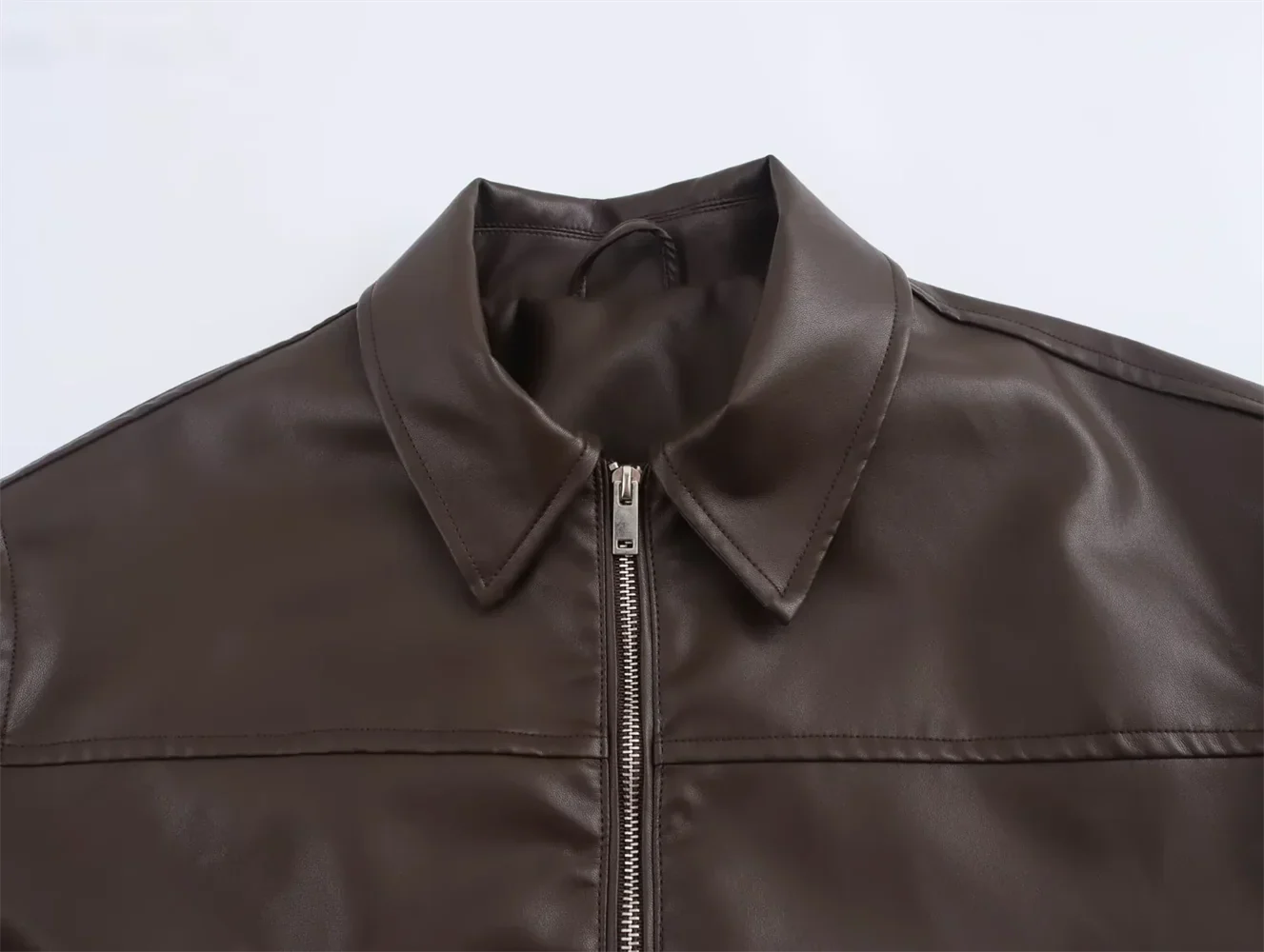 Women’s Mid to Long Length Imitation Leather Pilot Jacket Coat