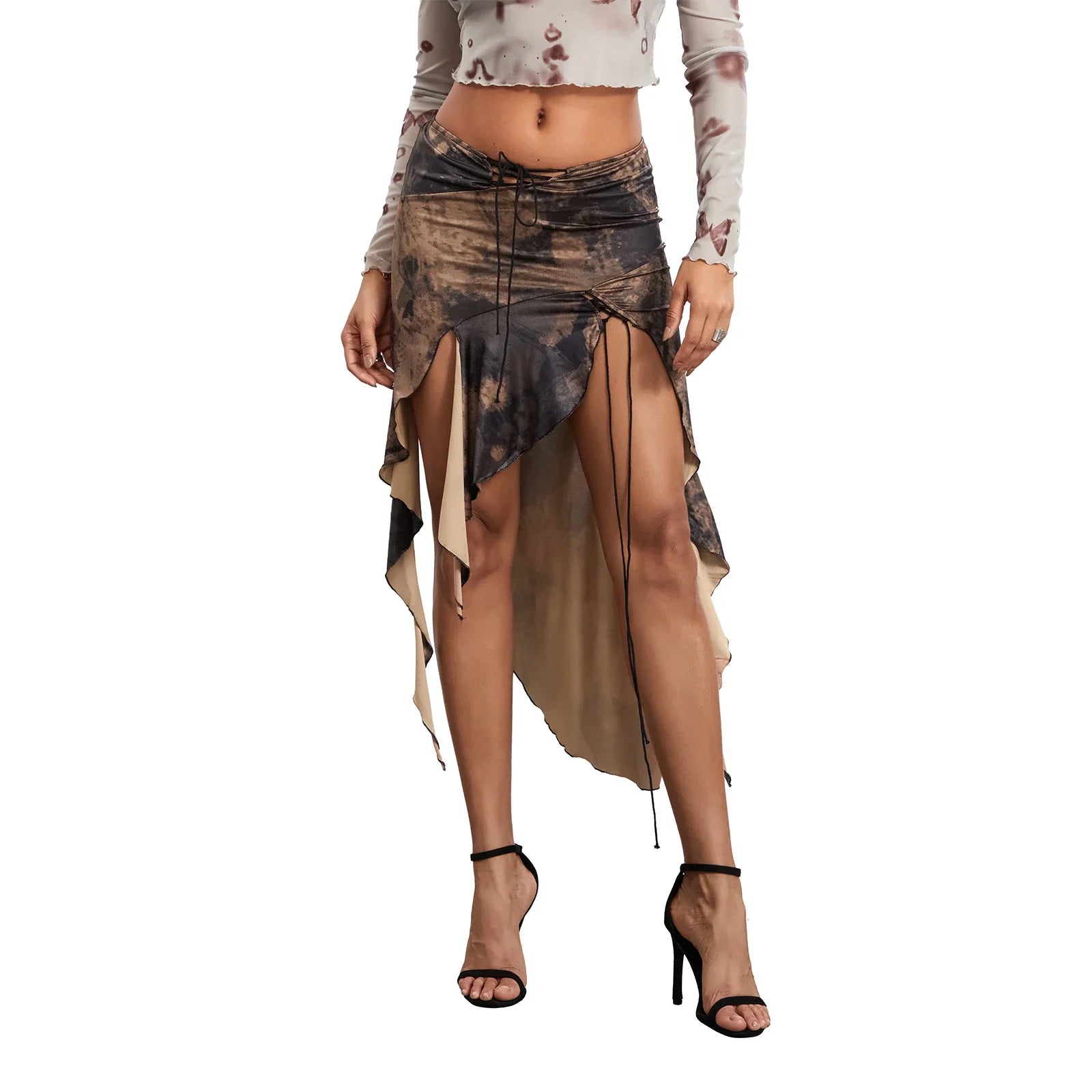 Women’s Midi Skirt Low Waist High Split Vintage - MULTI / L