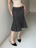 Women’s Midi Skirts Dot Print Low Waist - black / L