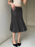 Women’s Midi Skirts Dot Print Low Waist - black / L