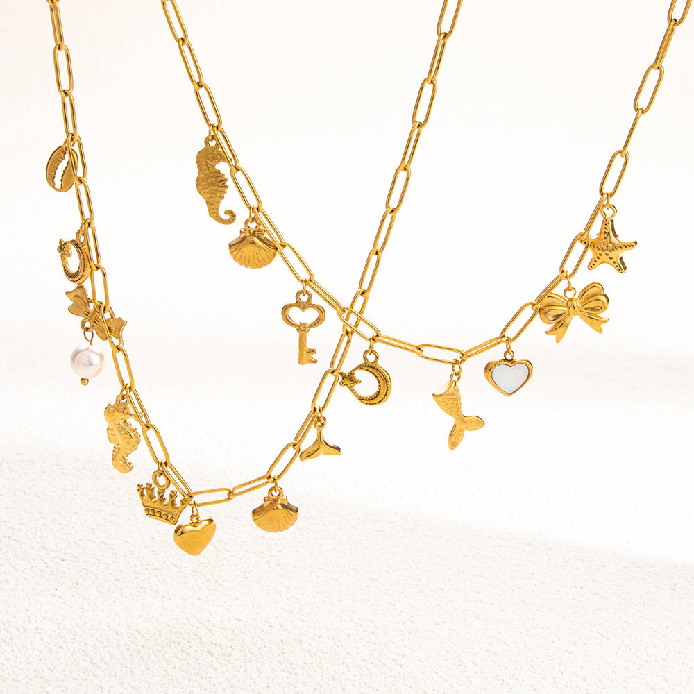 Women’s Non-fading Stainless Steel Electroplated 18K Gold Shell Pearl Necklace - electronic accessories