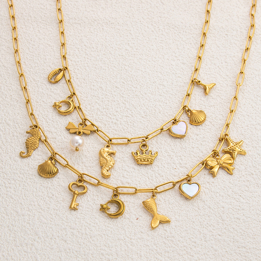 Women’s Non-fading Stainless Steel Electroplated 18K Gold Shell Pearl Necklace - electronic accessories