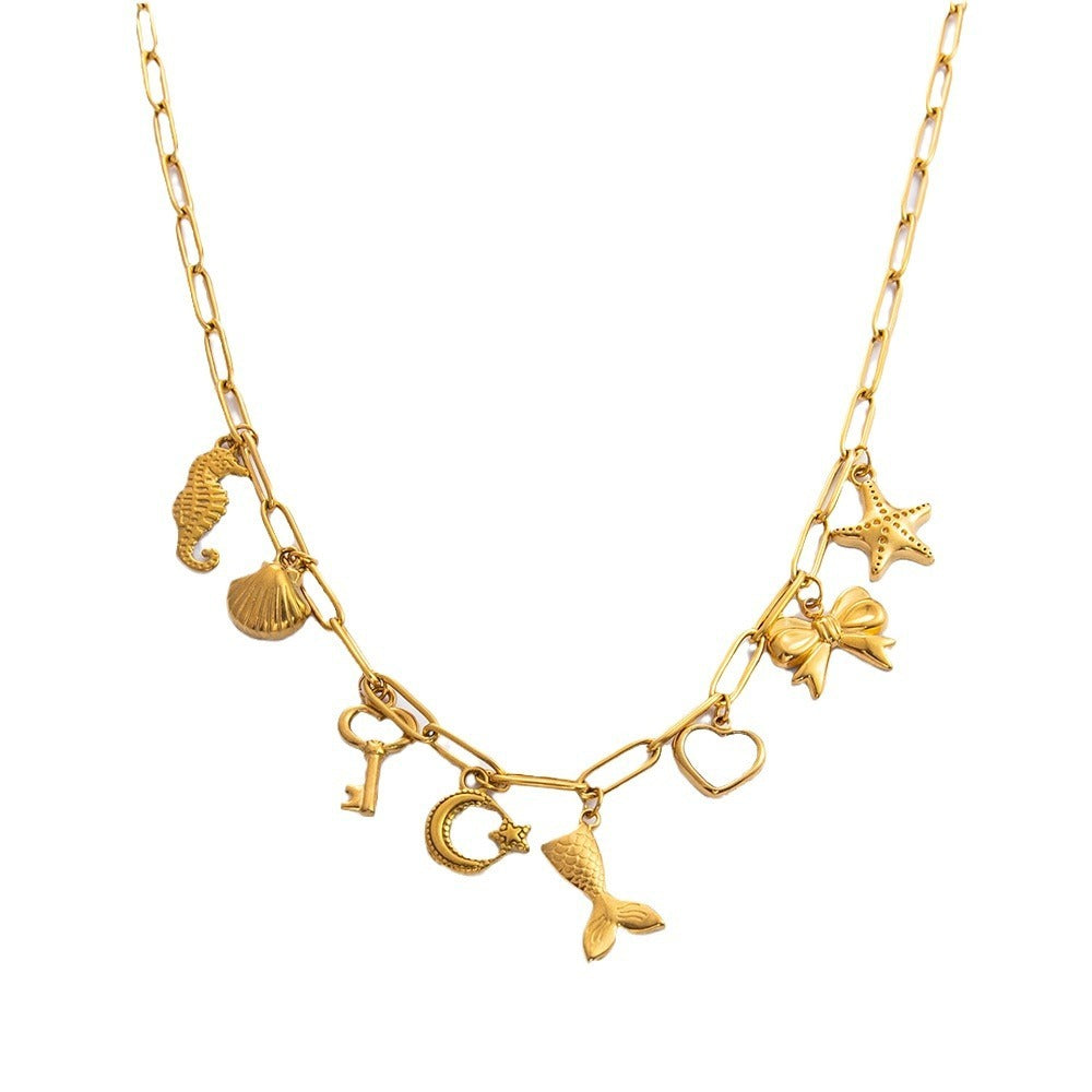 Women’s Non-fading Stainless Steel Electroplated 18K Gold Shell Pearl Necklace - electronic accessories