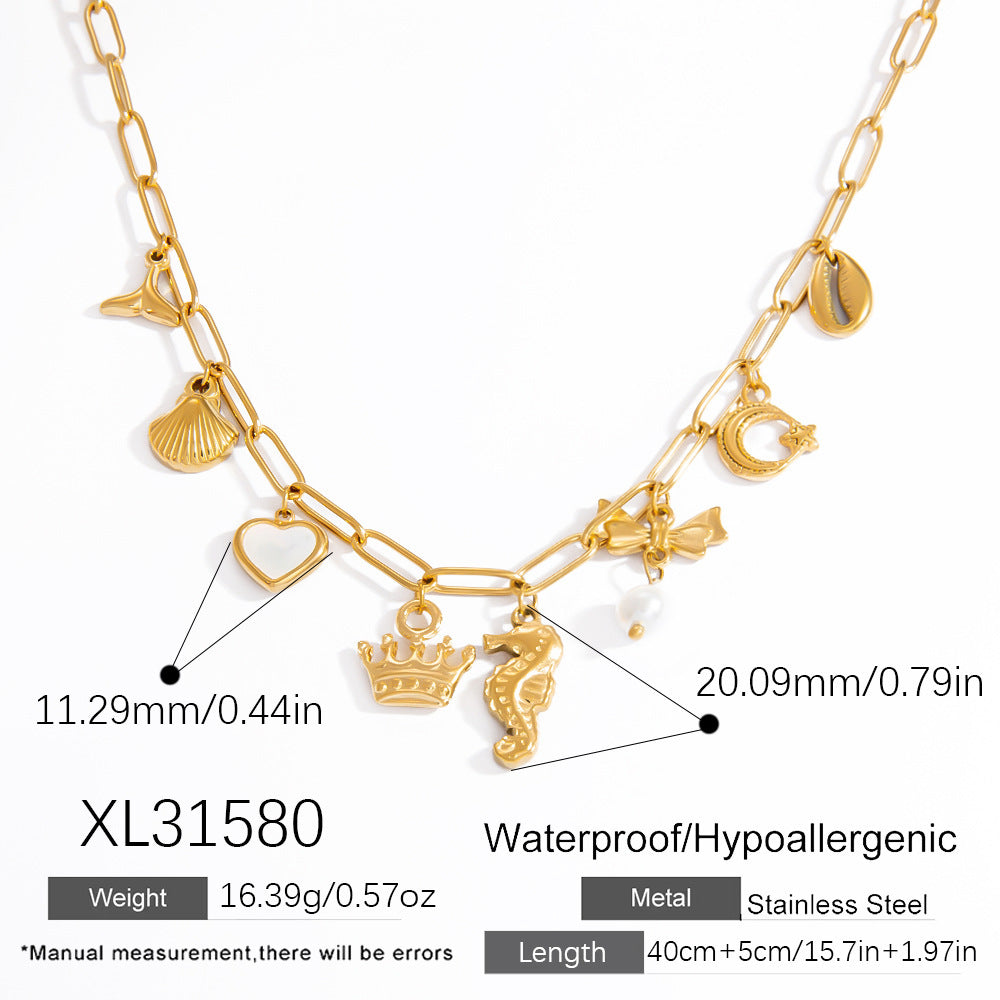 Women’s Non-fading Stainless Steel Electroplated 18K Gold Shell Pearl Necklace - XL31580 / electronic accessories
