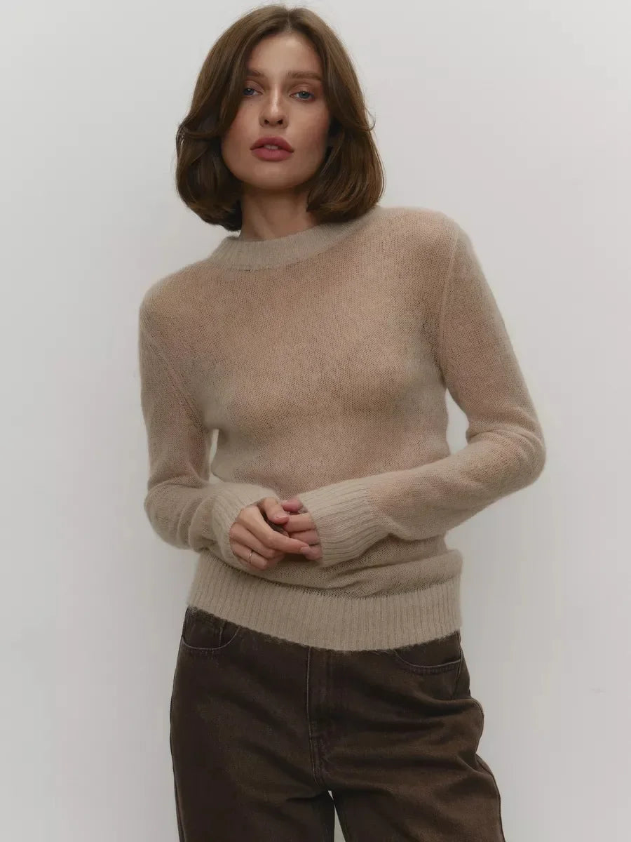 Women’s O-neck Elegant Slim Fit Sweater - khaki / S