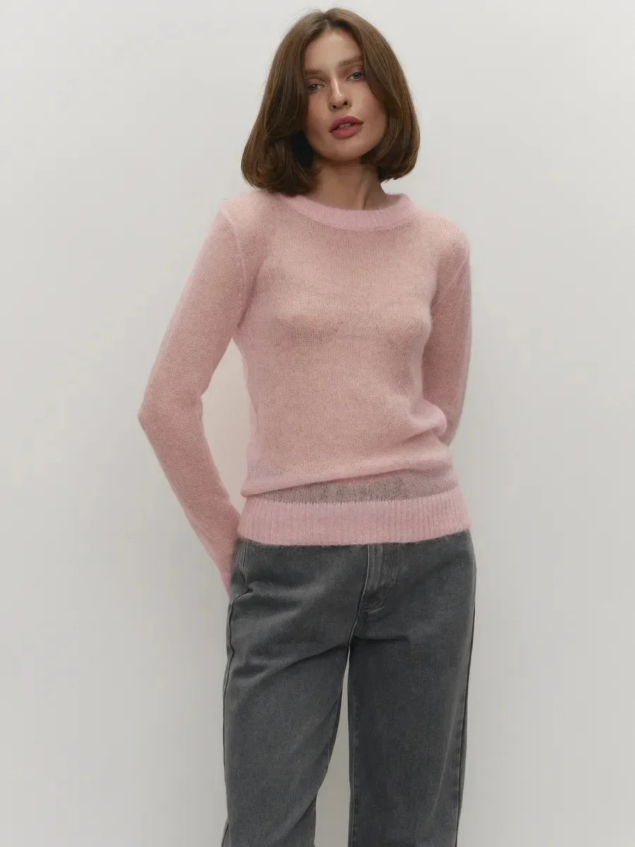 Women’s O-neck Elegant Slim Fit Sweater - Pink / L