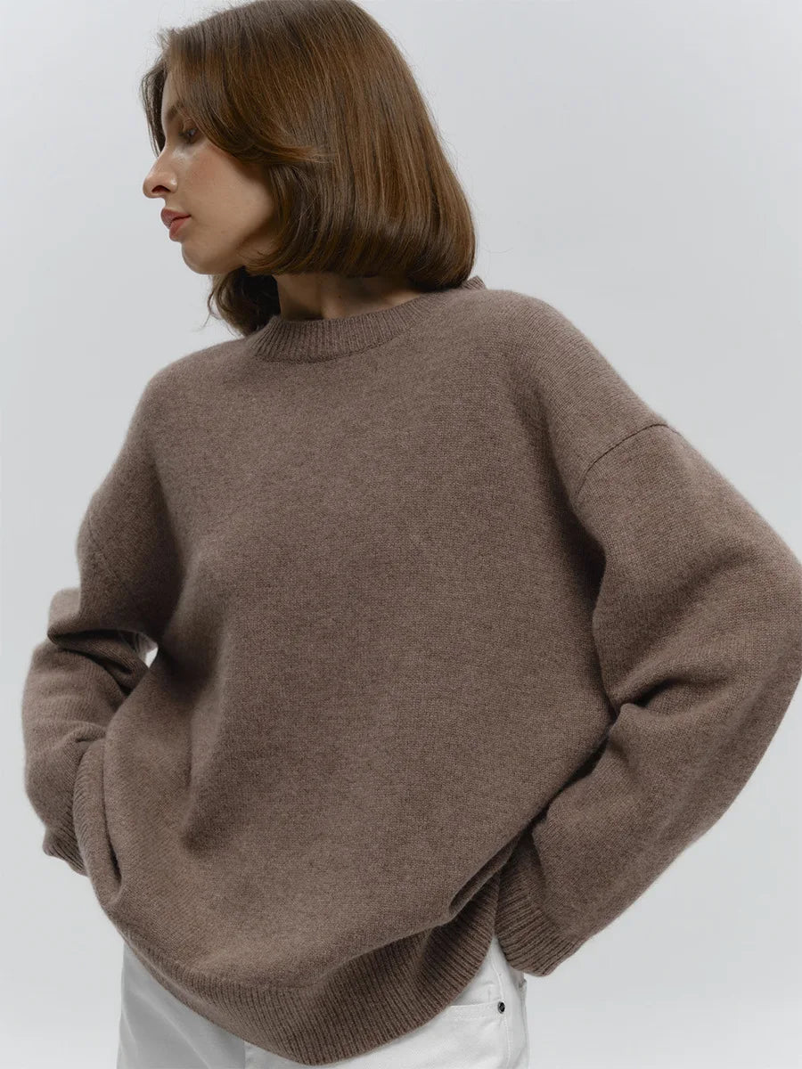 Women’s O-Neck Oversized Sweater - Brown / S
