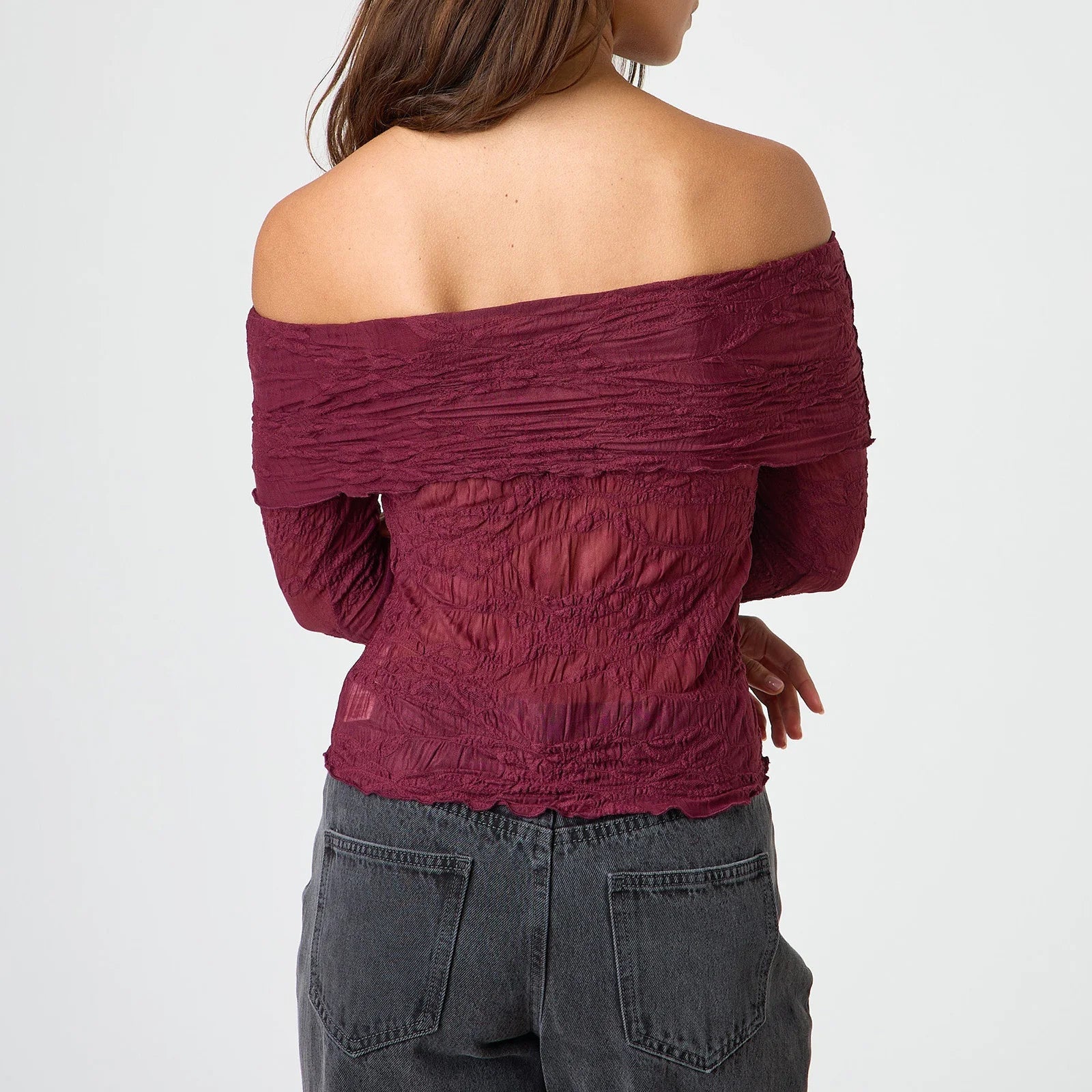 Womens Off Shoulder Sheer Top