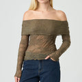 Womens Off Shoulder Sheer Top - army green / XL