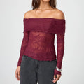 Womens Off Shoulder Sheer Top - Claret / M