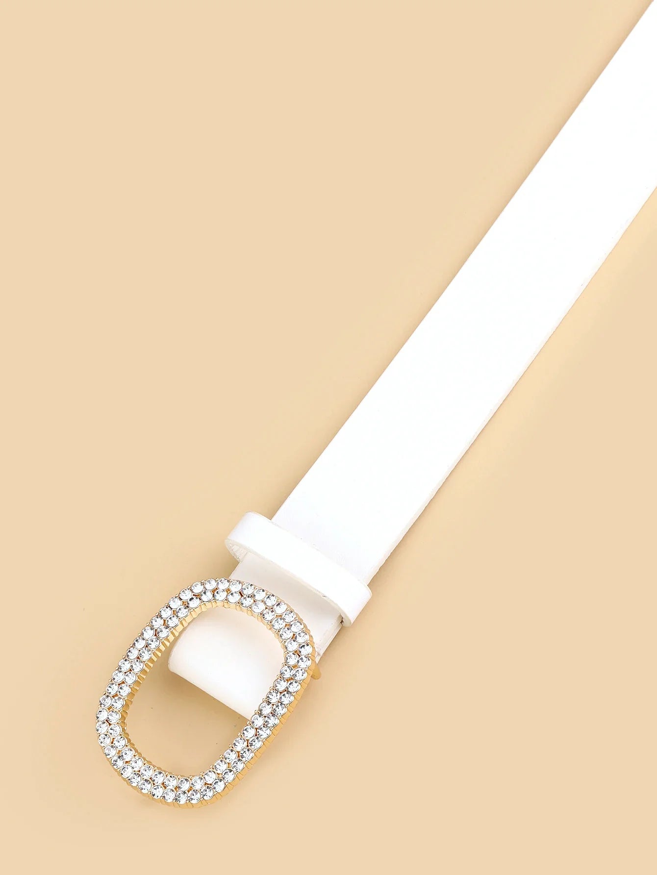 Women’s Oval Diamond Buckle Head Belt - WHITE / 110cm